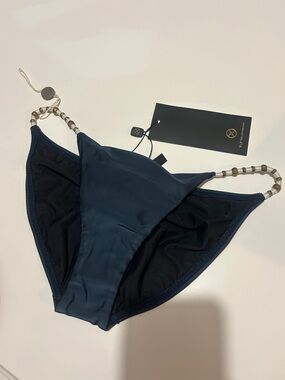 Beaded Side-Strap Navy Bikini Bottom — Women’s Swimwear